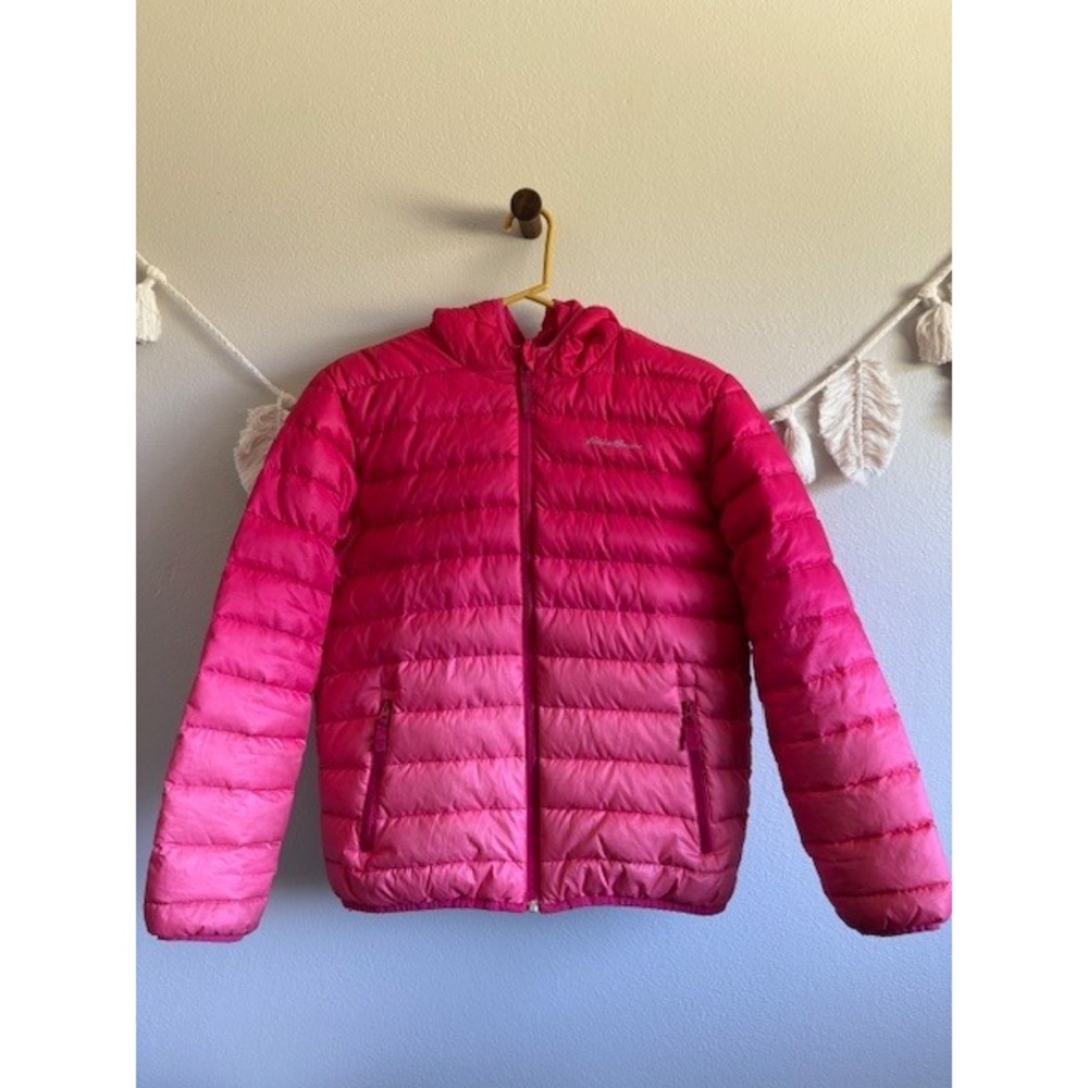 Eddie Bauer Kids L(14/16) Pink Down Puffer Jacket Coat Lightweight Hooded